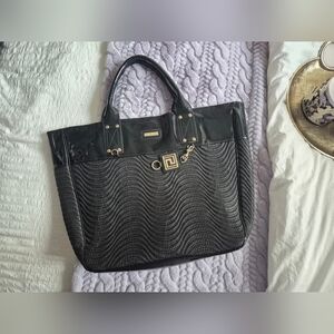 Versace Perfume Large Tote Purse Bag Black And Vinyl